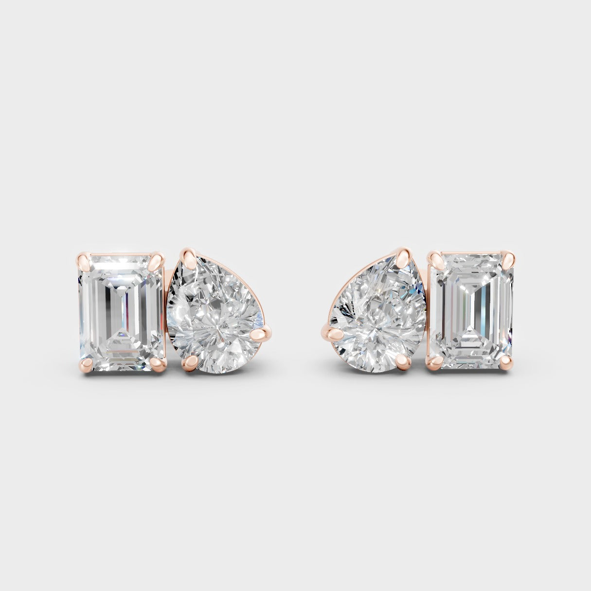 1.8 Carat Each Lab-Grown Emerald & Pear Diamond Toi Et Moi Earrings In 14K Rose Gold – GLI Certified
